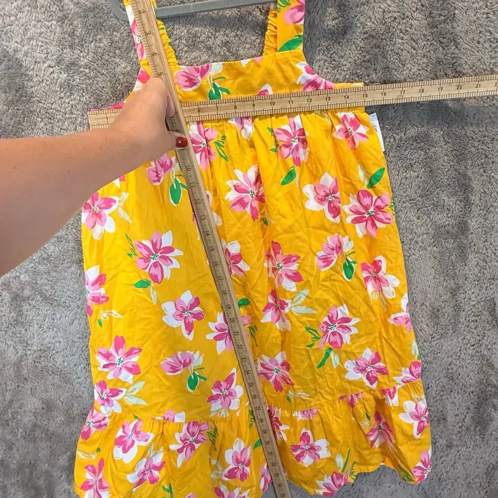 NWT Old Navy Sundress Tiered Dress Yellow Pink Floral Tropical Girls XL 14 16